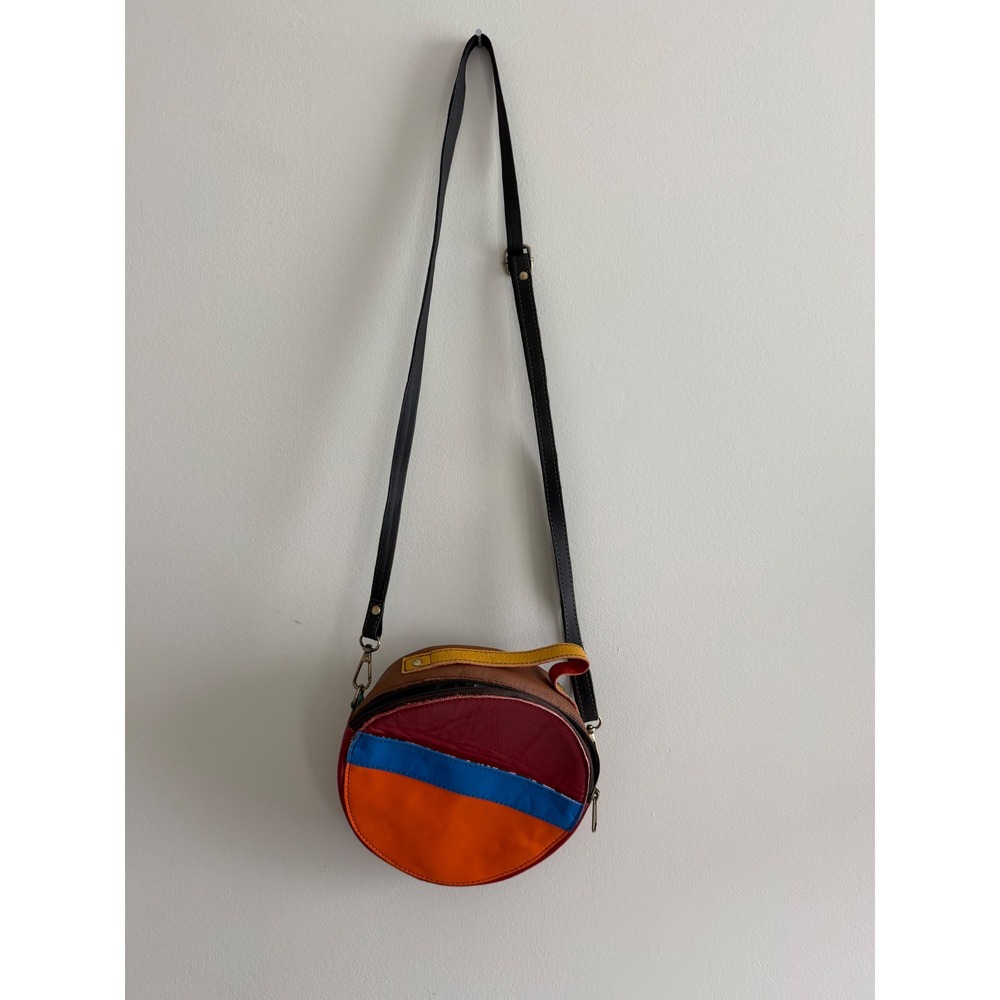 Soruka Leather Circle Crossbody Bag Patchwork Colorblock Canteen Handbag